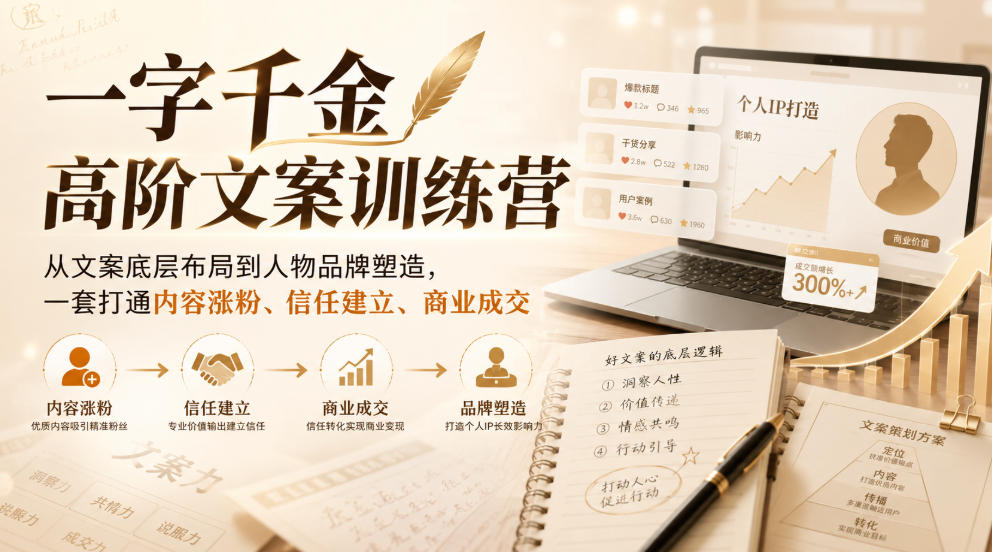 一字千金高阶文案训练营，从文案底层布局到人物品牌塑造，一套打通内容涨粉、信任建立、商业成交-造梦栈