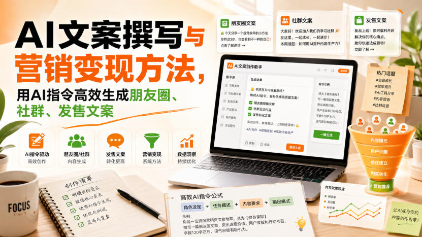 AI文案撰写与营销变现方法，用AI指令高效生成朋友圈、社群、发售文案-造梦栈