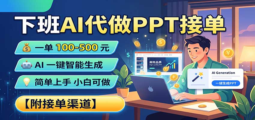 下班AI代做PPT接单，一单100-500，AI一键生成，小白也能做，附接单渠道-造梦栈