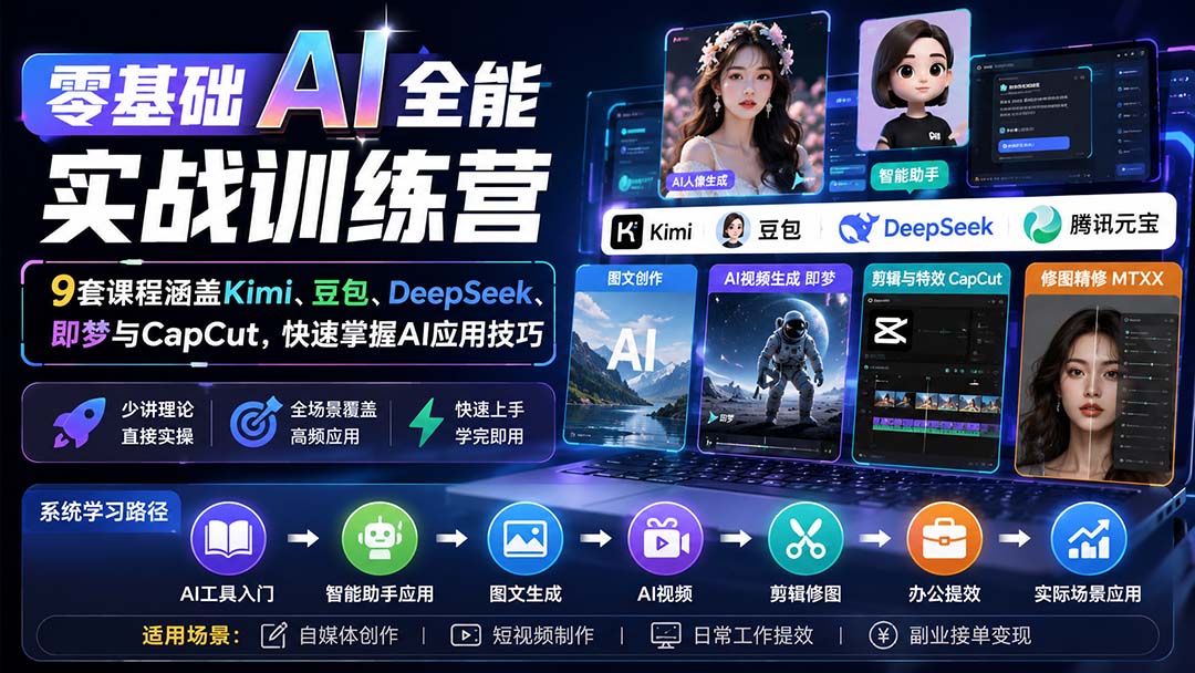 零基础AI全能实战训练营：9套课程涵盖Kimi、豆包、DeepSeek、即梦与CapCut，快速掌握AI应用技巧-造梦栈
