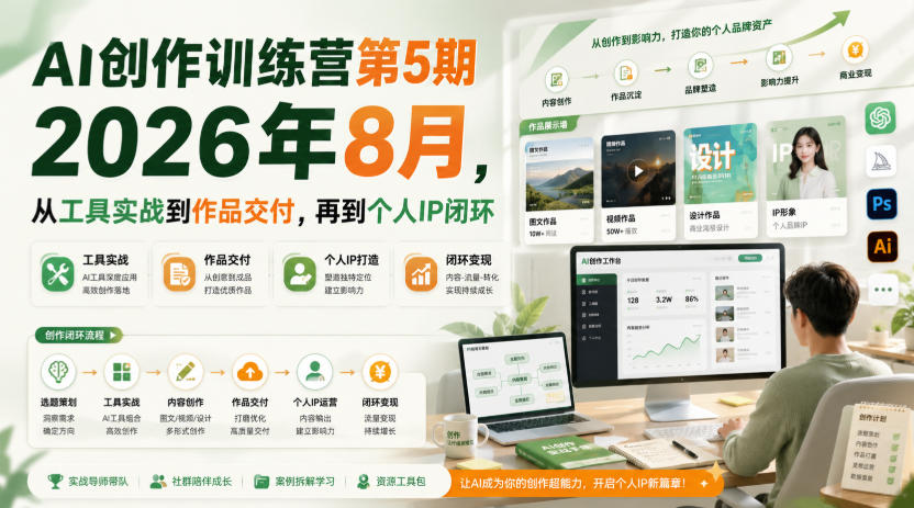 AI创作训练营第5期2026年8月，从工具实战到作品交付，再到个人IP闭环(更新0910)-造梦栈