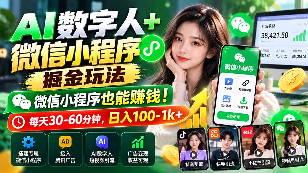 AI数字人+微信小程序掘金玩法：微信小程序也能赚钱！每天30-60分钟，日入100-1k+-造梦栈