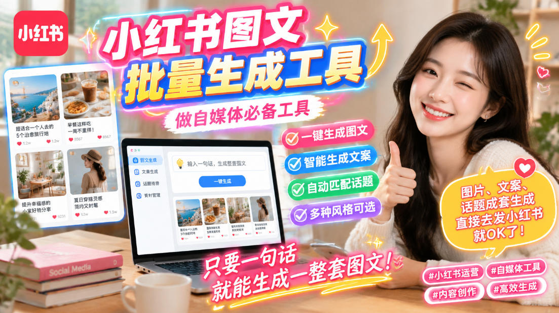 小红书图文批量生成工具，话题、文案、配图一键生成，直接发布，做自媒体必备工具-造梦栈