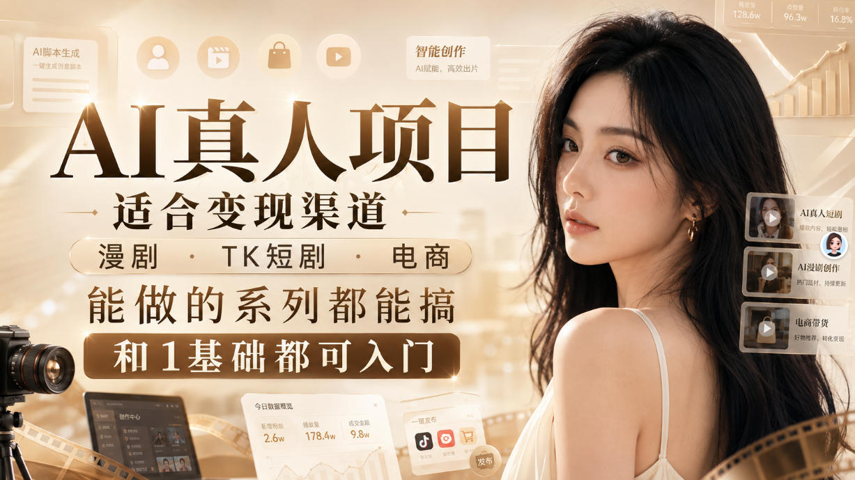 AI真人项目，适合变现渠道，漫剧，TK短剧，电商，能做的系列都能搞，0和1基础都可入门-造梦栈