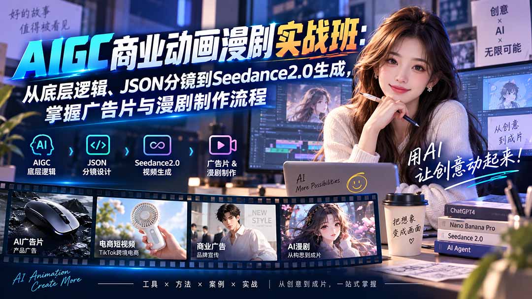 AIGC商业动画漫剧实战班-更新：从底层逻辑、JSON分镜到Seedance2.0生成，掌握广告片与漫剧制作流程-造梦栈
