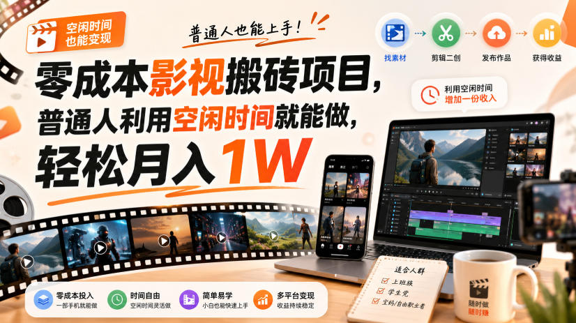 零门槛影视搬砖项目，月入万元，玩法稳定普通人可落地的长期副业！-造梦栈