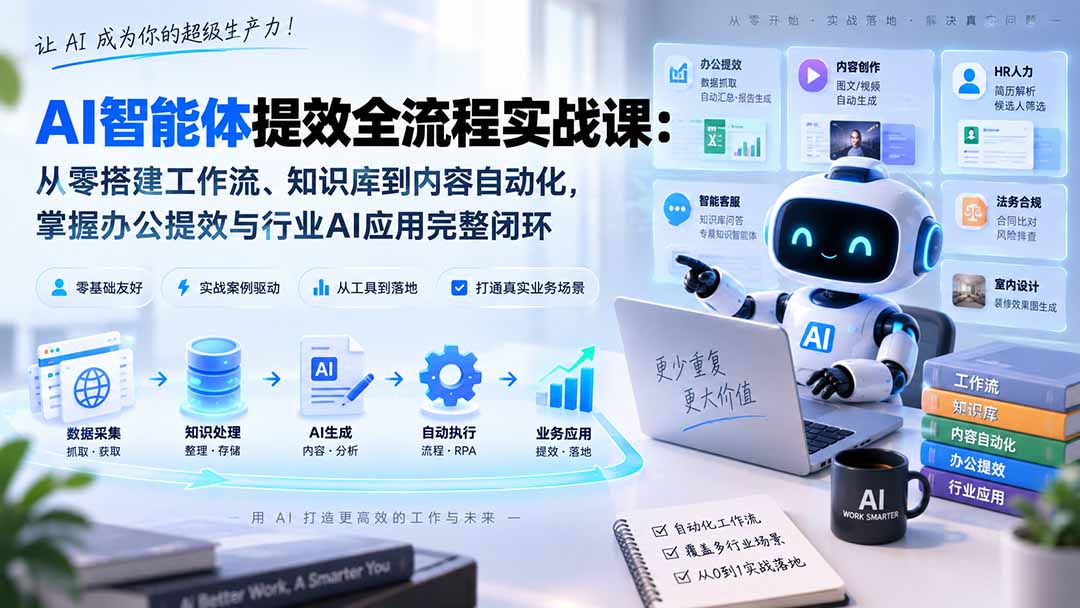 AI智能体提效全流程实战课：从零搭建工作流、知识库到内容自动化，掌握办公提效与行业AI应用完整闭环-造梦栈