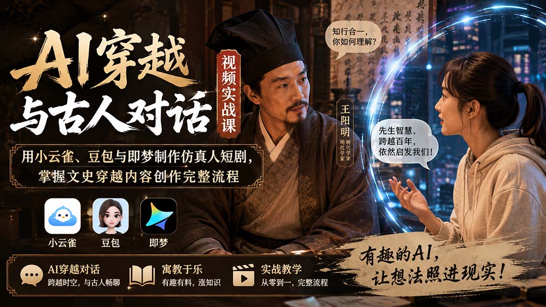 AI穿越与古人对话视频实战课：用小云雀、豆包与即梦制作仿真人短剧，掌握文史穿越内容创作完整流程-造梦栈