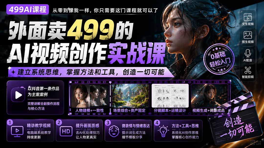 外面卖499的AI视频创作实战课：建立系统思维，掌握方法和工具，创造一切可能。-造梦栈