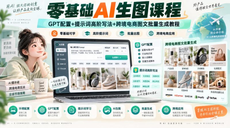 零基础AI生图课程,GPT配置+提示词高阶写法+跨境电商图文批量生成教程-造梦栈