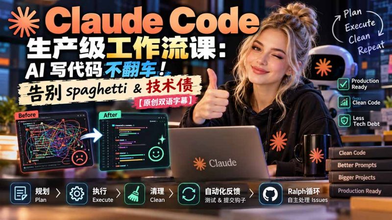 Claude Code 生产级工作流课:AI 写代码不翻车!告别 spaghetti & 技术债【原创双语字幕】-造梦栈