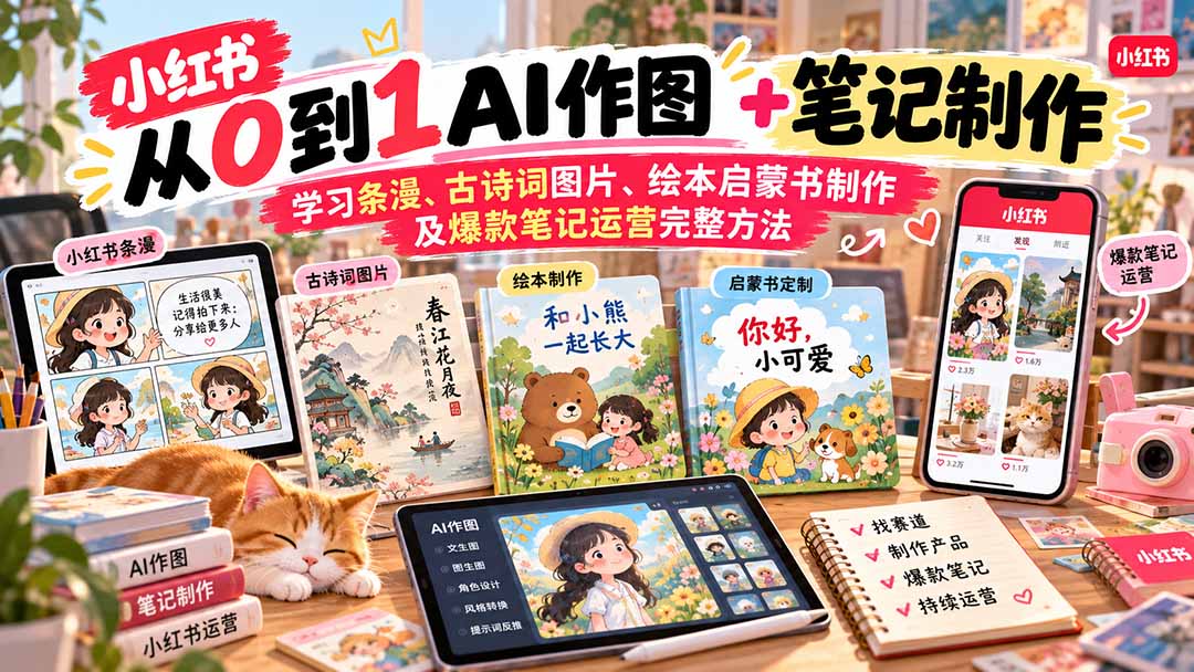 2026小红书AI内容创作从0到1：学习条漫、古诗词图片、绘本启蒙书制作及爆款笔记运营完整方法-造梦栈