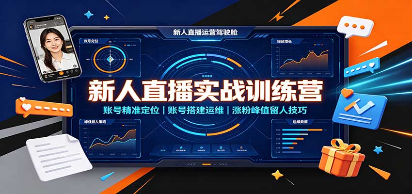 新人直播实战训练营：账号精准定位，账号搭建运维，涨粉峰值留人技巧-造梦栈