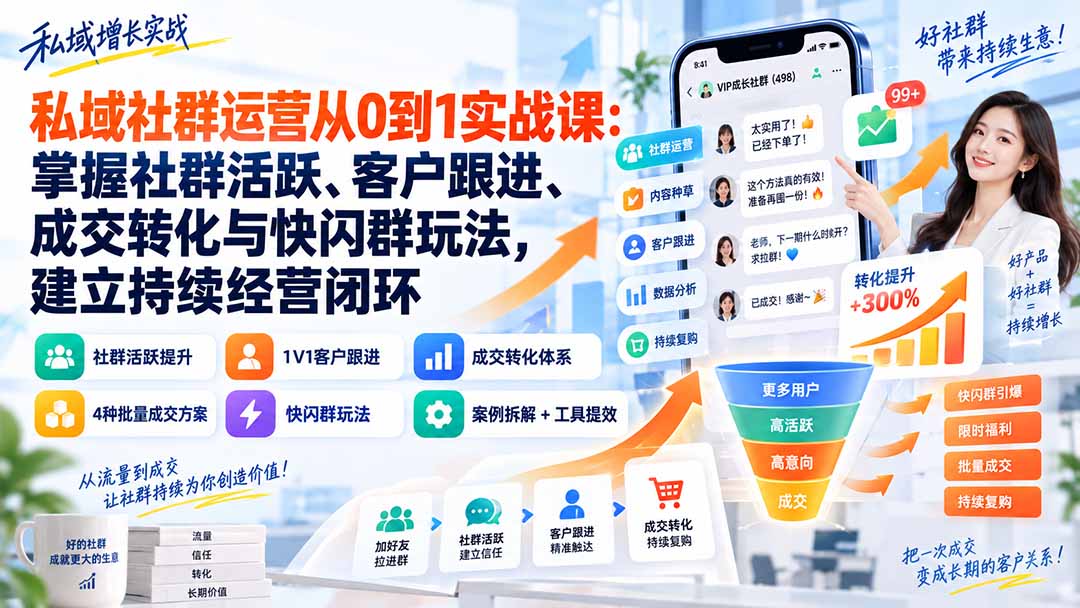 私域社群运营从0到1实战课：掌握社群活跃、客户跟进、成交转化与快闪群玩法，建立持续经营闭环-造梦栈