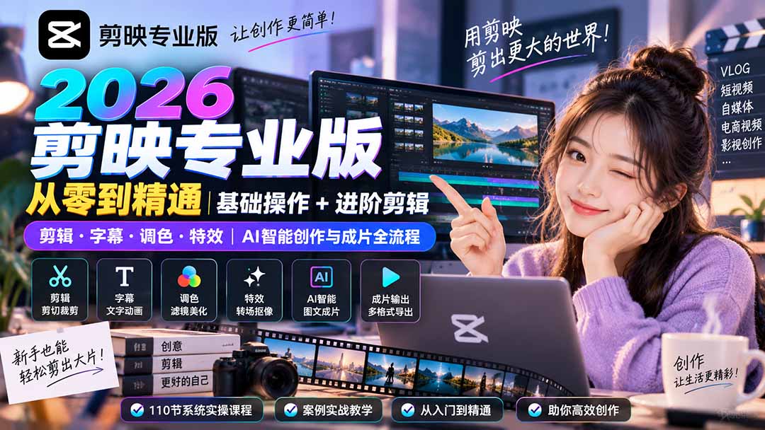 2026剪映专业版从零到精通｜基础操作+进阶剪辑｜剪辑·字幕·调色·特效｜AI智能创作与成片全流程-造梦栈