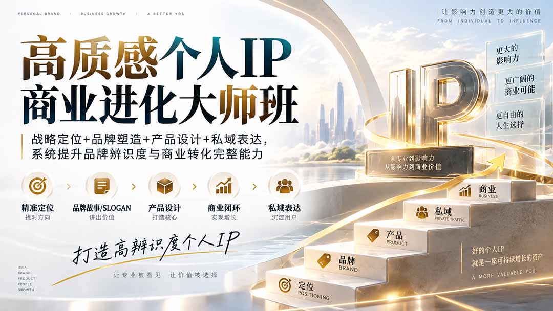 高质感个人IP商业进化大师班：战略定位+品牌塑造+产品设计+私域表达，系统提升品牌辨识度与商业转化完整能力-造梦栈
