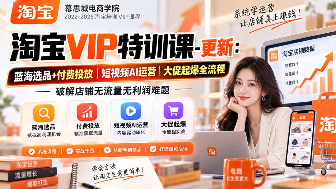淘宝VIP特训课-更新0917：蓝海选品+付费投放｜短视频AI运营｜大促起爆全流程，破解店铺无流量无利润难题-造梦栈