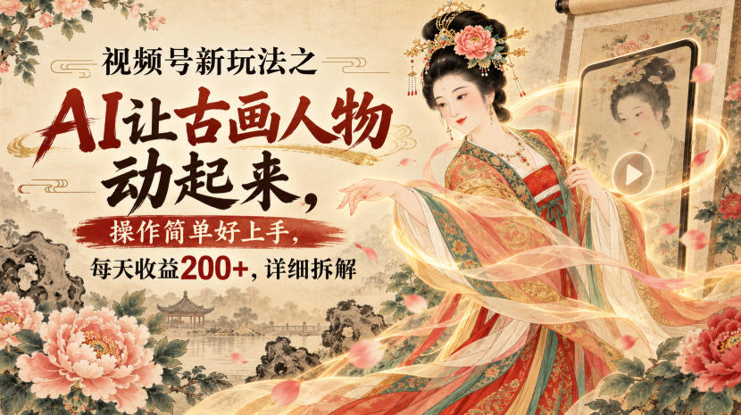 视频号新玩法之AI让古画人物动起来，操作简单好上手，每天收益200+，详细拆解-造梦栈