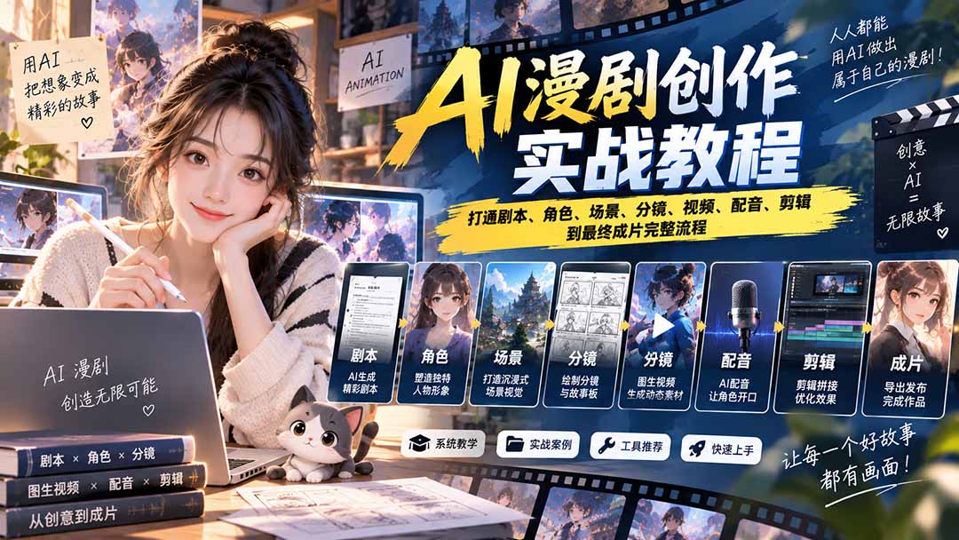 2026 AI漫剧创作实战教程：打通剧本、角色、场景、分镜、视频、配音、剪辑到最终成片完整流程-造梦栈