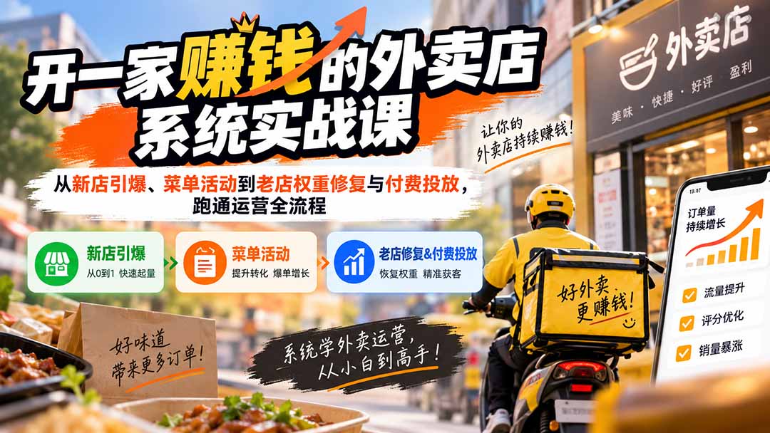 开一家赚钱的外卖店系统实战课：从新店引爆、菜单活动到老店权重修复与付费投放，跑通运营全流程-造梦栈