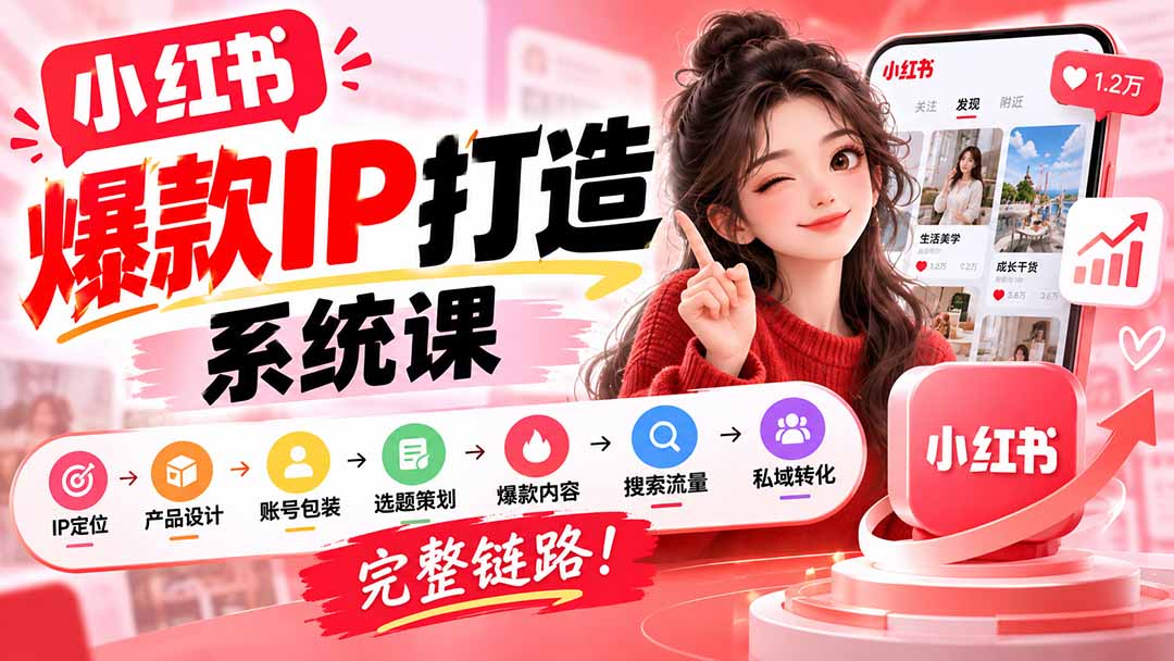 【无水印】小红书爆款IP打造课：IP定位→产品设计→账号包装→选题策划→爆款内容→搜索流量→私域转化，完整链路-造梦栈
