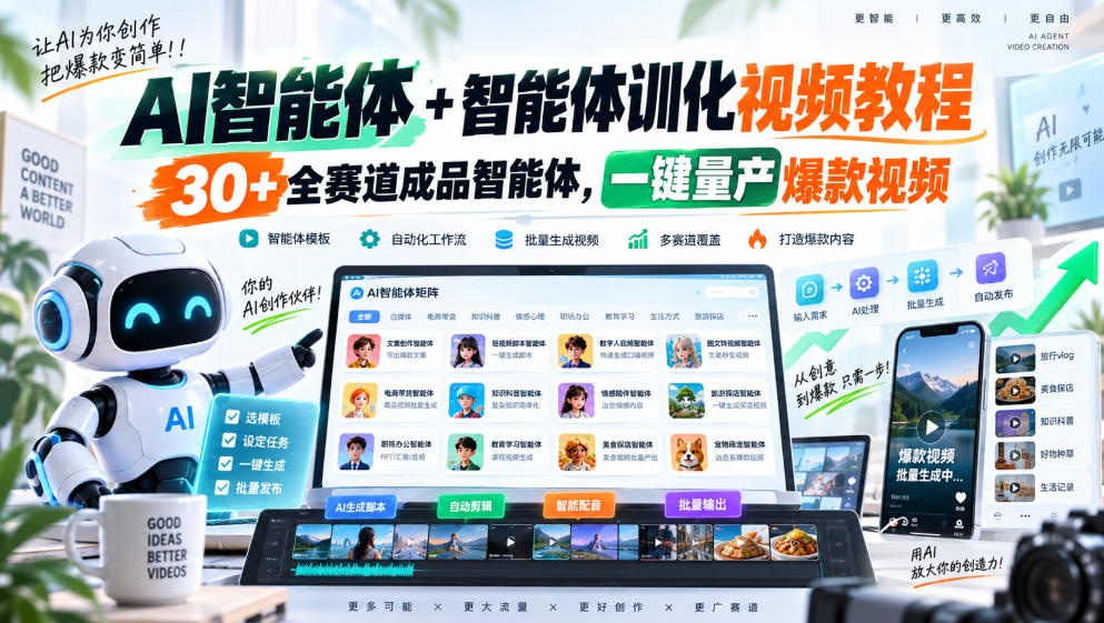 【无水印】AI智能体+智能体训化视频教程，30+全赛道成品智能体，一键量产爆款视频【更新】-造梦栈