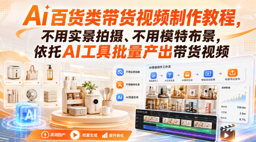 Ai百货类带货视频制作教程，不用实景拍摄、不用模特布景，依托AI工具批量产出带货视频-造梦栈