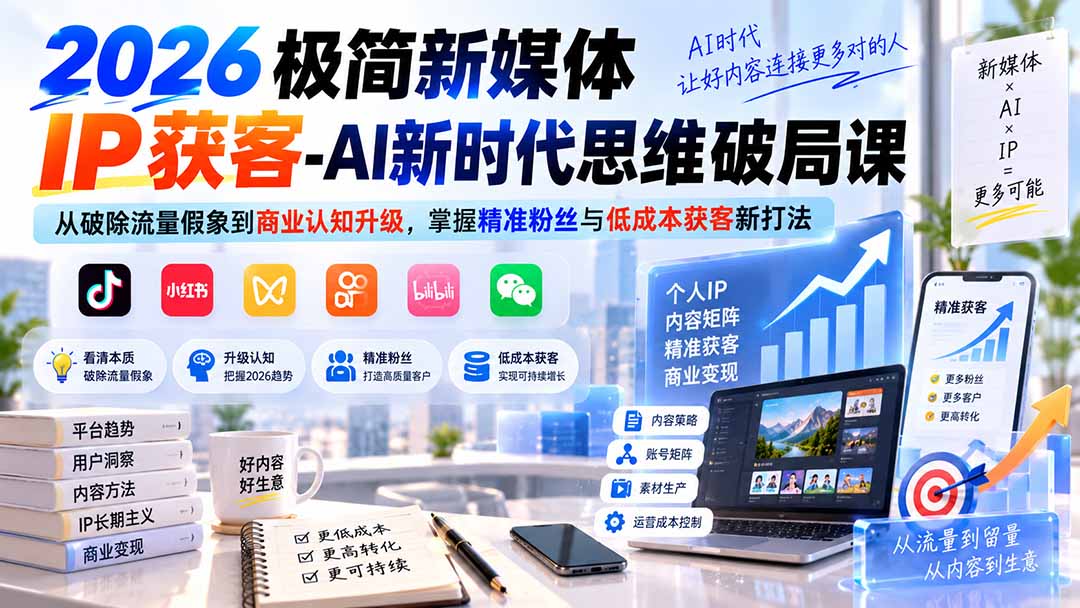 2026极简新媒体IP获客-AI新时代思维破局课：从破除流量假象到商业认知升级，掌握精准粉丝与低成本获客新打法-造梦栈