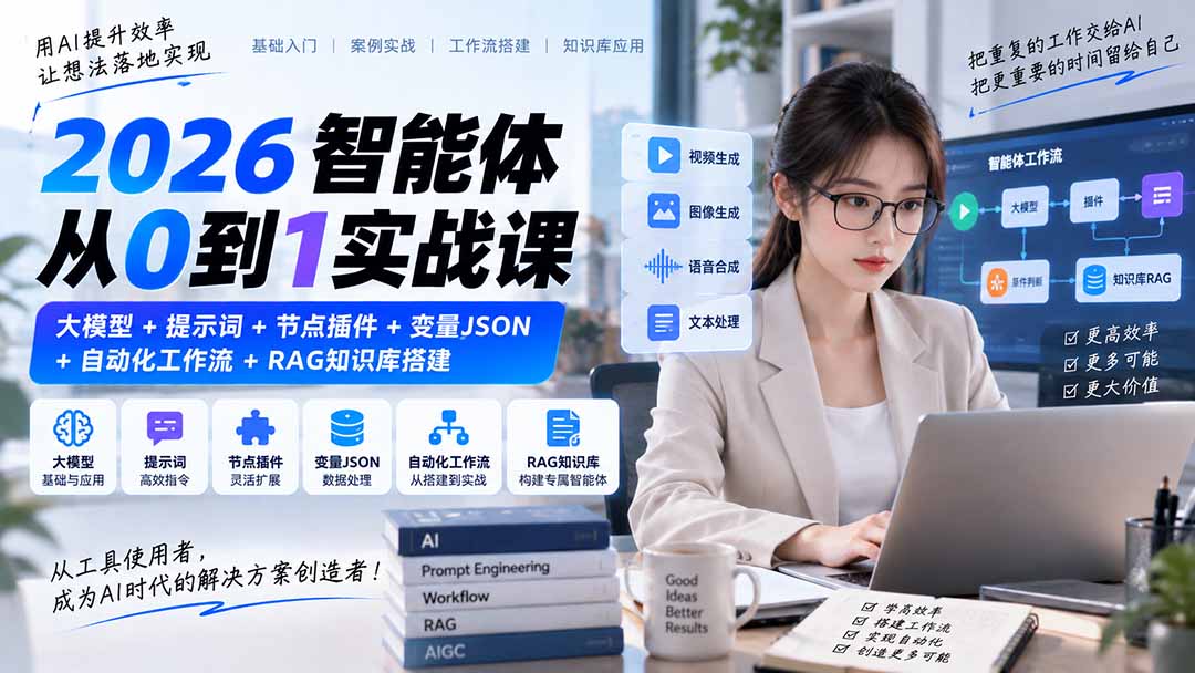 2026智能体从0到1实战课｜大模型+提示词+节点插件+变量JSON+自动化工作流+RAG知识库搭建-造梦栈