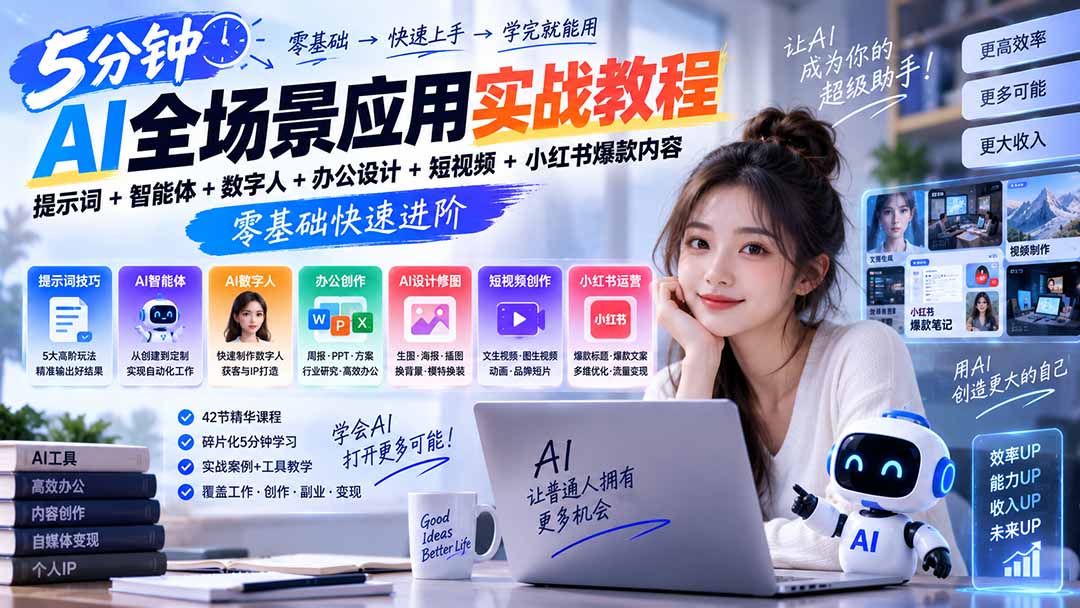 AI全场景应用实战教程｜提示词+智能体+数字人+办公设计+短视频+小红书爆款内容，零基础快速进阶-造梦栈