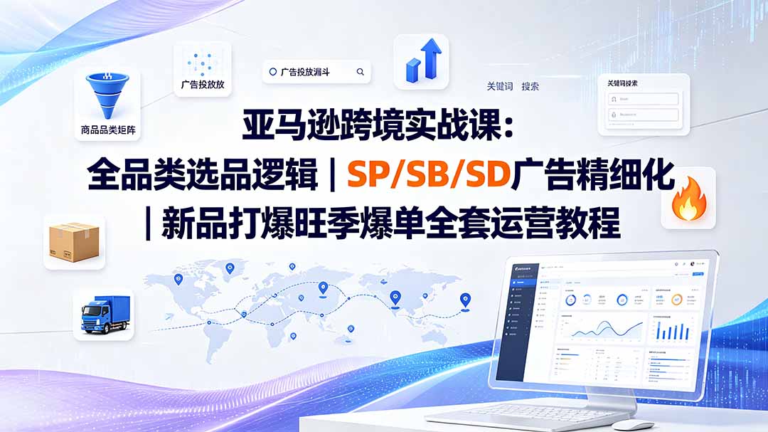 亚马逊跨境实战课-更新8月：全品类选品逻辑｜SP/SB/SD广告精细化｜新品打爆旺季爆单全套运营教程-造梦栈