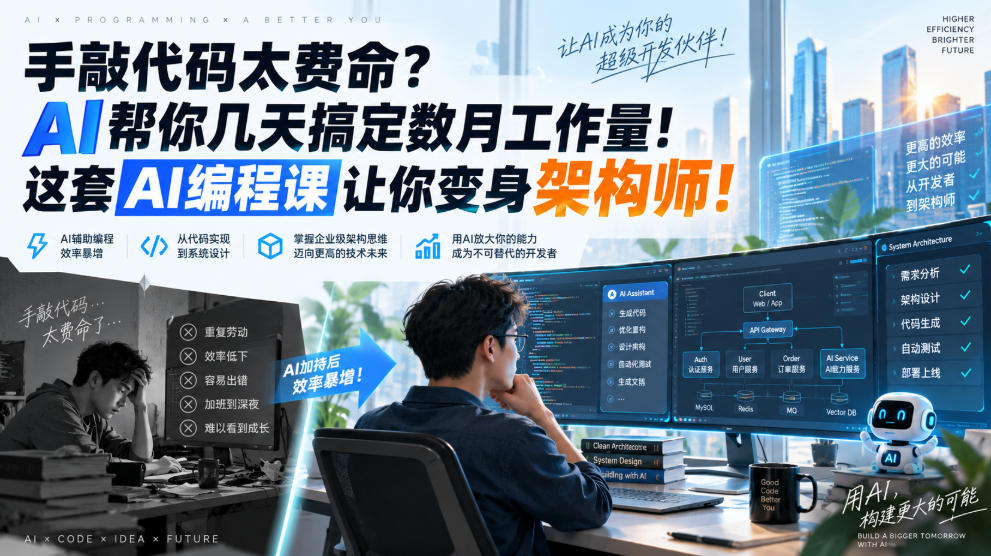 手敲代码太费命？AI帮你几天搞定数月工作量！这套AI编程课让你变身架构师！【原创双语字幕】-造梦栈