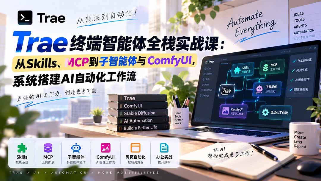 Trae终端智能体全栈实战课：从Skills、MCP到子智能体与ComfyUI，系统搭建AI自动化工作流-造梦栈