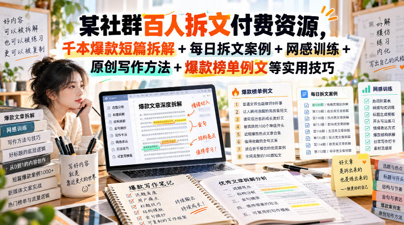 某社群百人拆文付费资源，千本爆款短篇拆解+每日拆文案例+网感训练+原创写作方法+爆款榜单例文等实用技巧(持续更新)-造梦栈