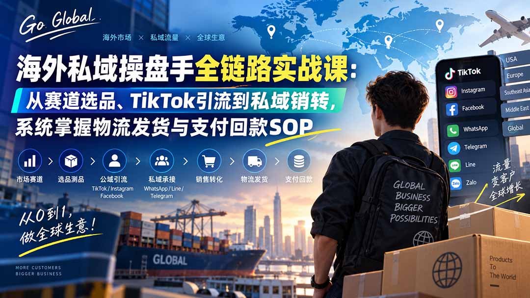 海外私域操盘手全链路实战课：从赛道选品、TikTok引流到私域销转，系统掌握物流发货与支付回款SOP-造梦栈