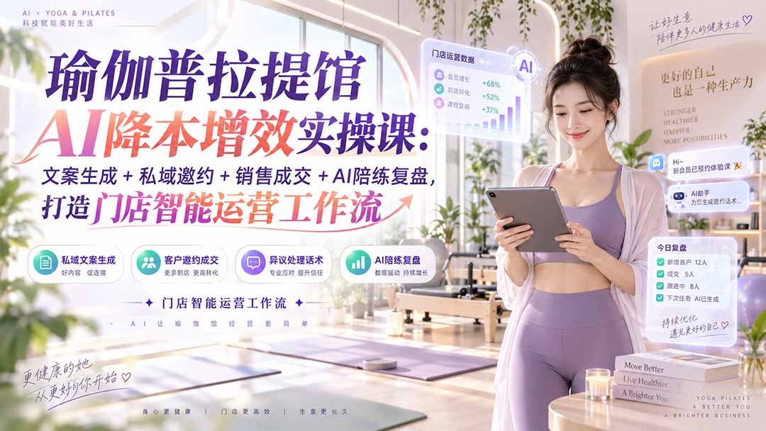 瑜伽普拉提馆AI降本增效实操课：文案生成+私域邀约+销售成交+AI陪练复盘，打造门店智能运营工作流-造梦栈