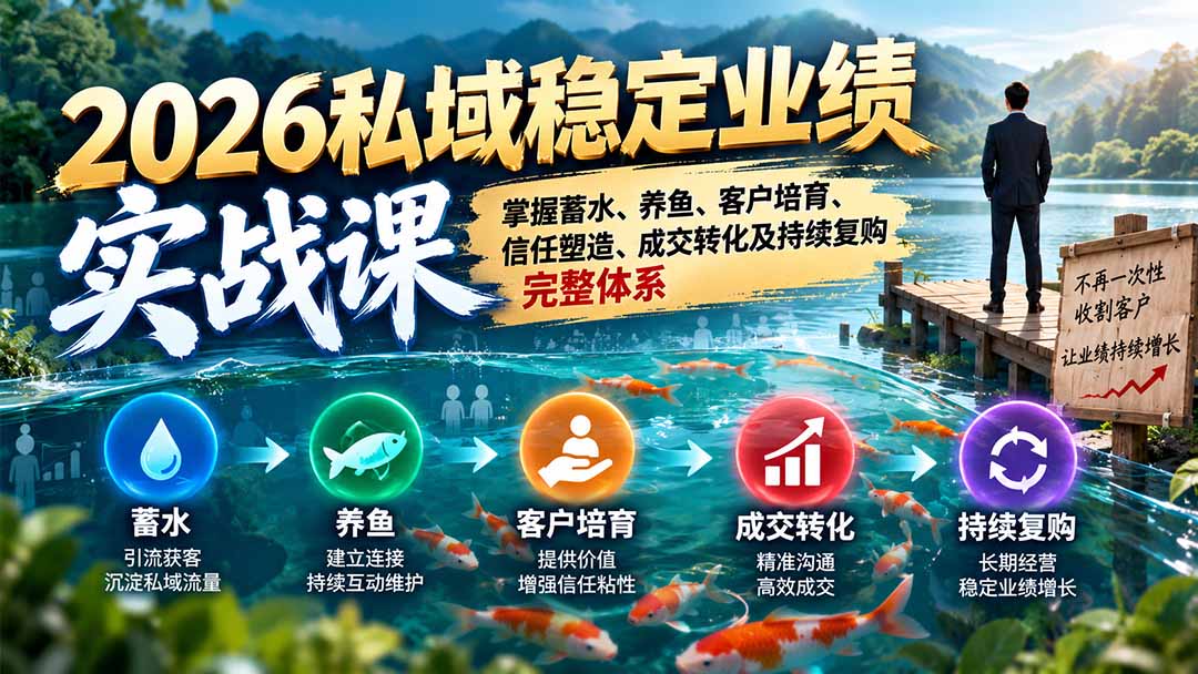 2026私域稳定业绩实战课：掌握蓄水、养鱼、客户培育、信任塑造、成交转化及持续复购完整体系-造梦栈