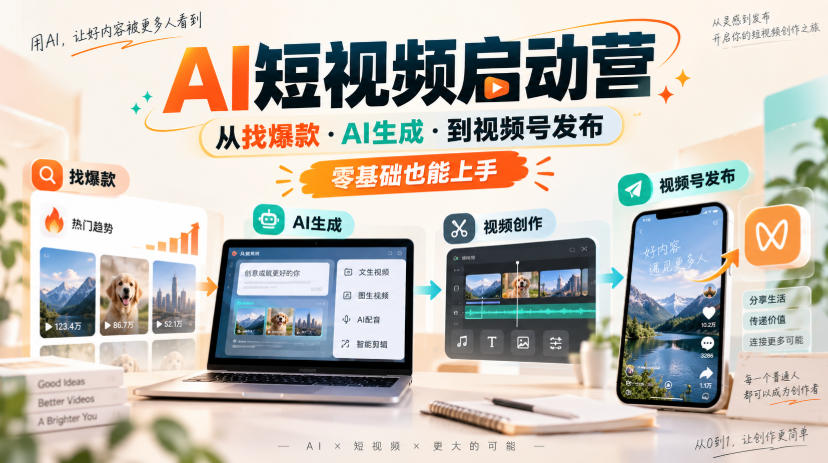 AI短视频启动营，从找爆款·AI生成·到视频号发布，零基础也能上手-造梦栈