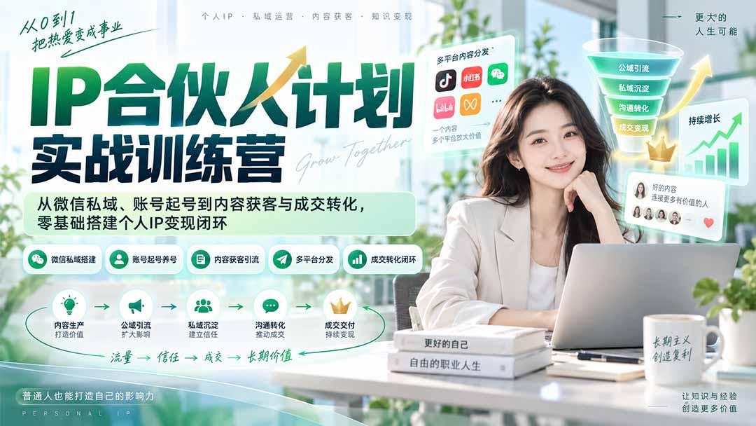 IP合伙人计划实战训练营-更新：从微信私域、账号起号到内容获客与成交转化，零基础搭建个人IP变现闭环-造梦栈