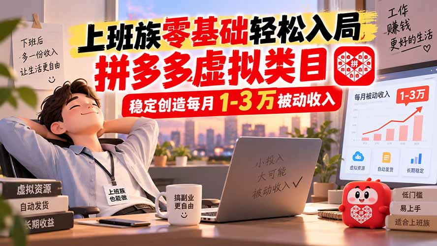 上班族零基础轻松入局，拼多多虚拟类目，稳定创造每月 1-3 万被动收入-造梦栈