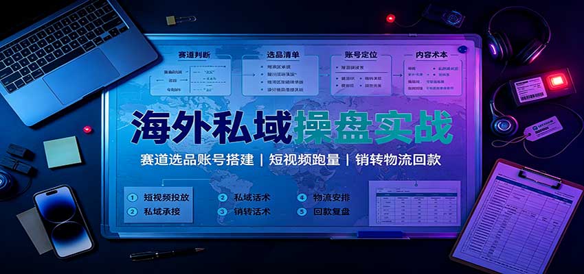 海外私域操盘实战：赛道选品账号搭建，短视频跑量，销转物流回款-造梦栈