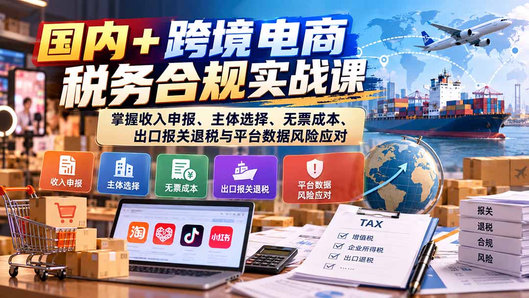 国内+跨境电商税务合规实战课：掌握收入申报、主体选择、无票成本、出口报关退税与平台数据风险应对-造梦栈