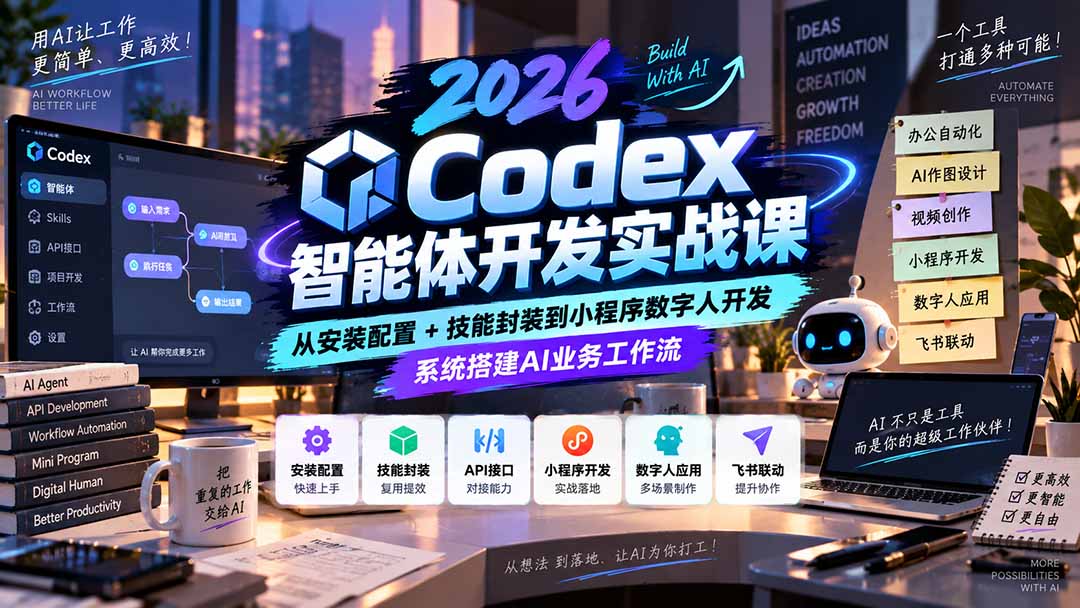 2026Codex智能体开发实战课：从安装配置+技能封装到小程序数字人开发，系统搭建AI业务工作流-造梦栈