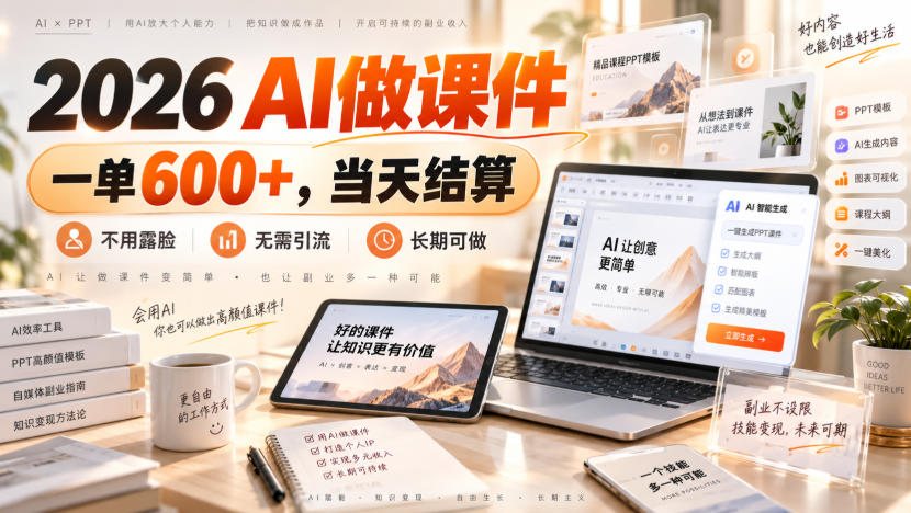2026 AI做课件，一单600+，当天结算，不用露脸，无需引流，长期可做【揭秘】-造梦栈