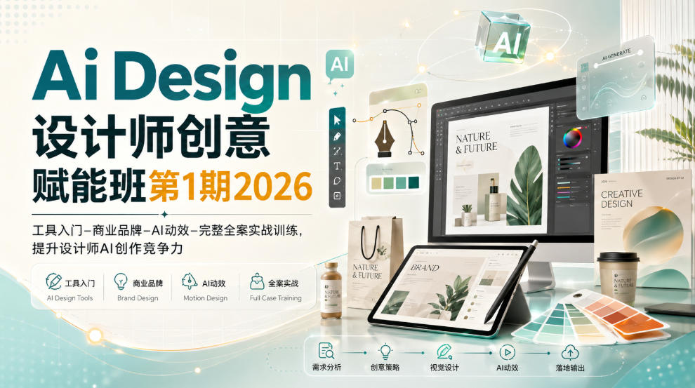 Ai Design设计师创意赋能班第1期2026｜工具入门‑商业品牌‑AI动效‑完整全案实战训练，提升设计师AI创作竞争力-造梦栈