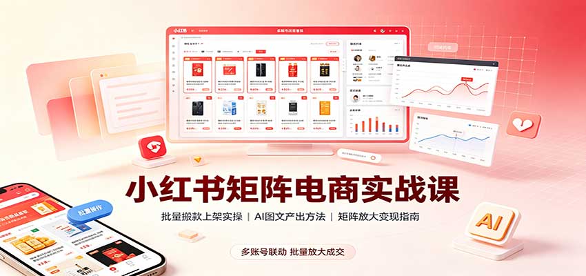 小红书矩阵电商实战课：批量搬款上架实操，AI图文产出，矩阵放大变现指南-造梦栈