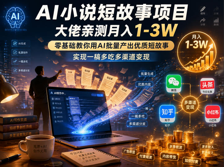 AI小说短故事项目，大佬亲测月入1-3W，零基础教你用AI批量产出优质短故事，实现一稿多吃多渠道变现(更新0910)-造梦栈
