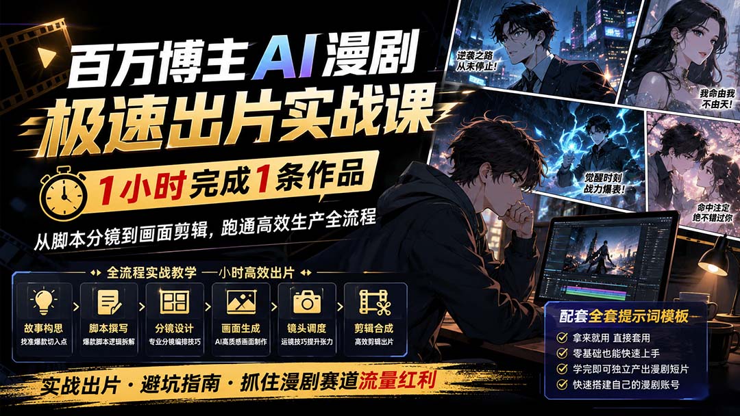百万博主AI漫剧极速出片实战课：1小时产出条作品，从脚本分镜到画面剪辑，跑通高效生产全流程-造梦栈