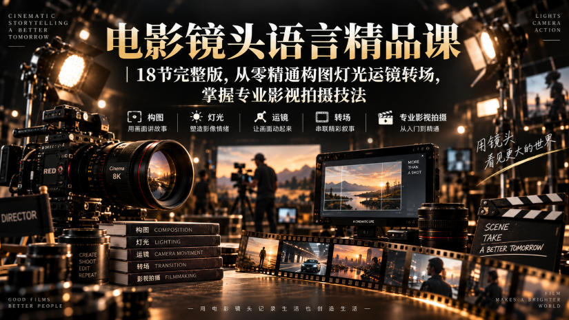 电影镜头语言精品课｜18节完整版，从零精通构图灯光运镜转场，掌握专业影视拍摄技法-造梦栈