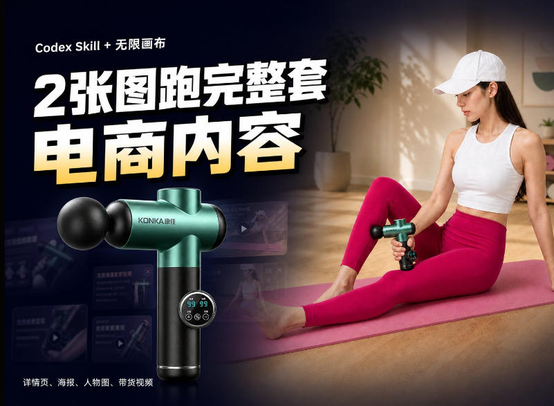 Codex+Skill+无限画布：两张图跑出一整套电商内容-造梦栈